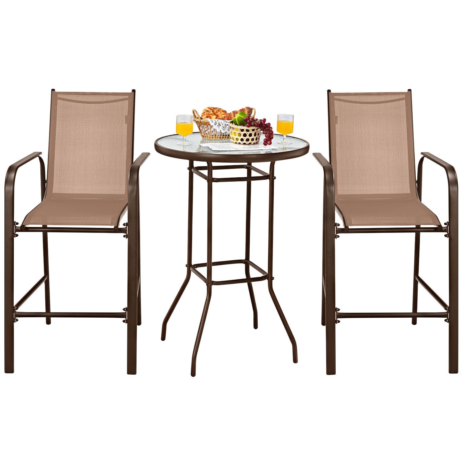 3 Piece Outdoor Patio Bar Table Stool Set, Brown Patio Conversation Sets at Gallery Canada