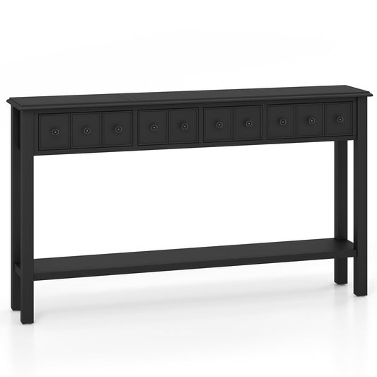 60 Inch Sofa Table, 4 Drawers, Open Shelf, Black Console Tables Black at Gallery Canada
