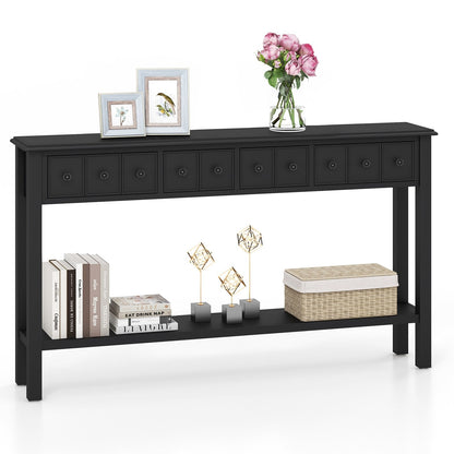 60 Inch Long Sofa Table with 4 Drawers and Open Shelf for Living Room, Black