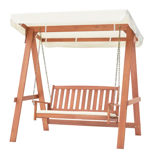 Outdoor 2-Seat Swing Bench w/ith A Frame and Sturdy Metal Hanging Chainsx, Natural - Gallery Canada