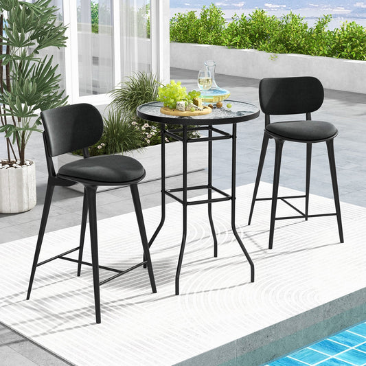 38 Inch Patio Bar Table with Tempered Glass Tabletop, Black - Gallery Canada