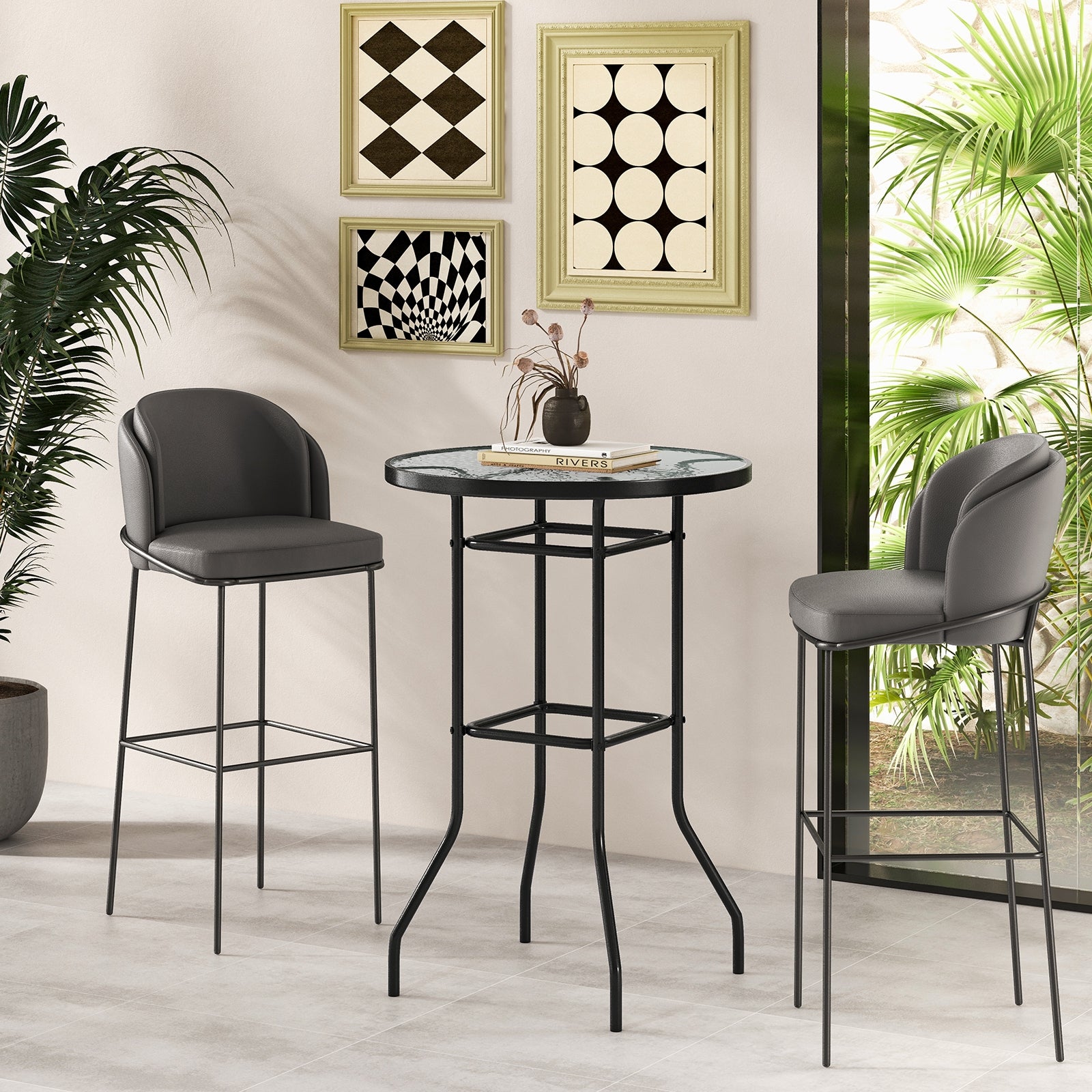 38 Inch Patio Bar Table with Tempered Glass Tabletop, Black Patio Bar Furniture at Gallery Canada