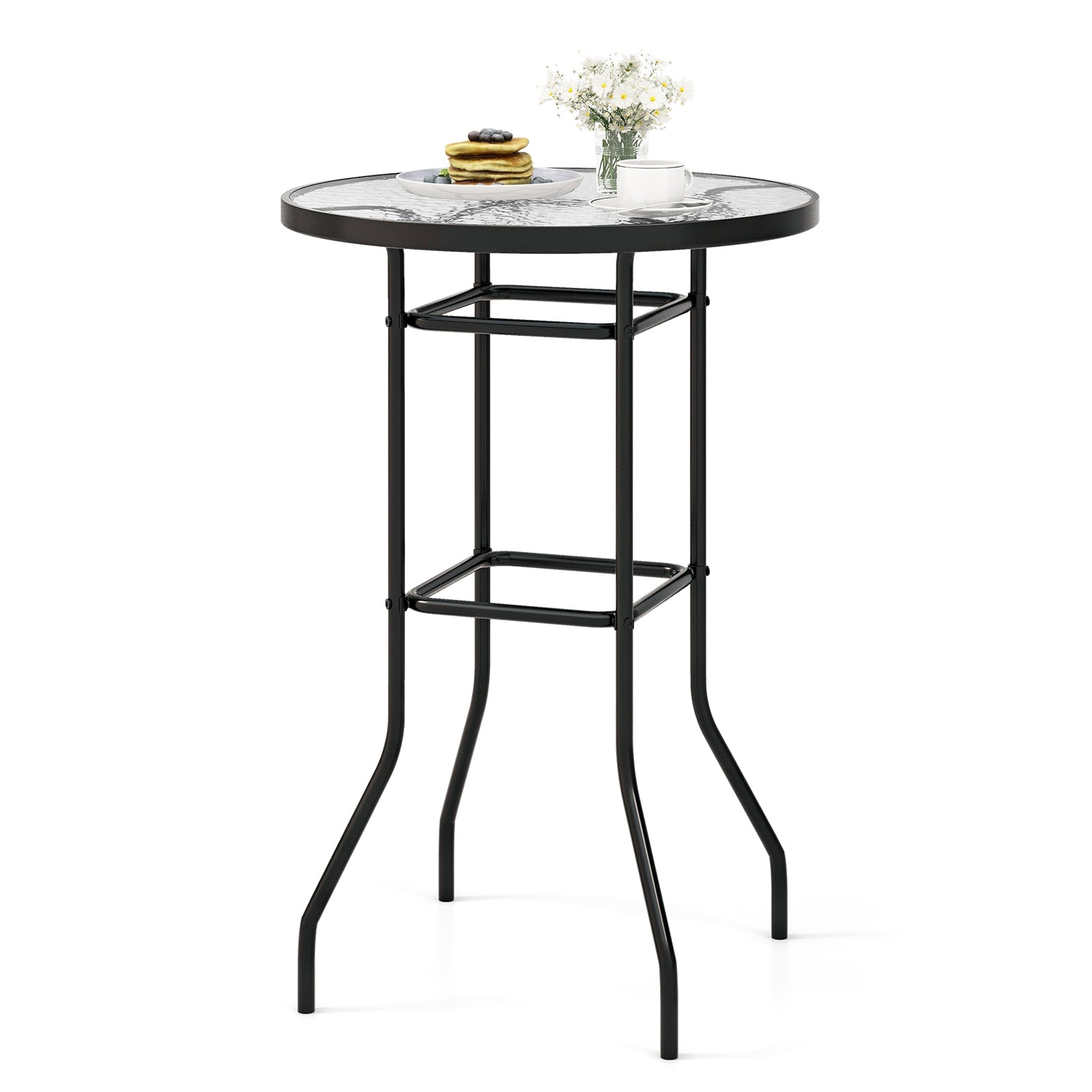 38 Inch Patio Bar Table, Tempered Glass Tabletop, Black Patio Bar Furniture at Gallery Canada