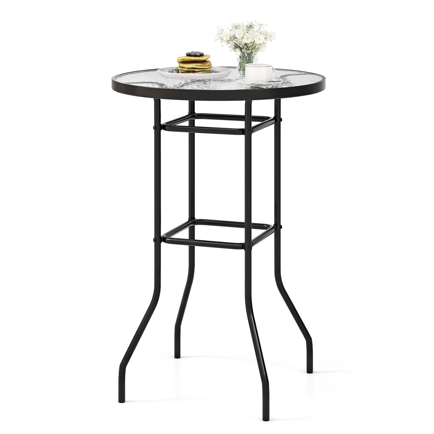 38 Inch Patio Bar Table, Tempered Glass Tabletop, Black Patio Bar Furniture at Gallery Canada