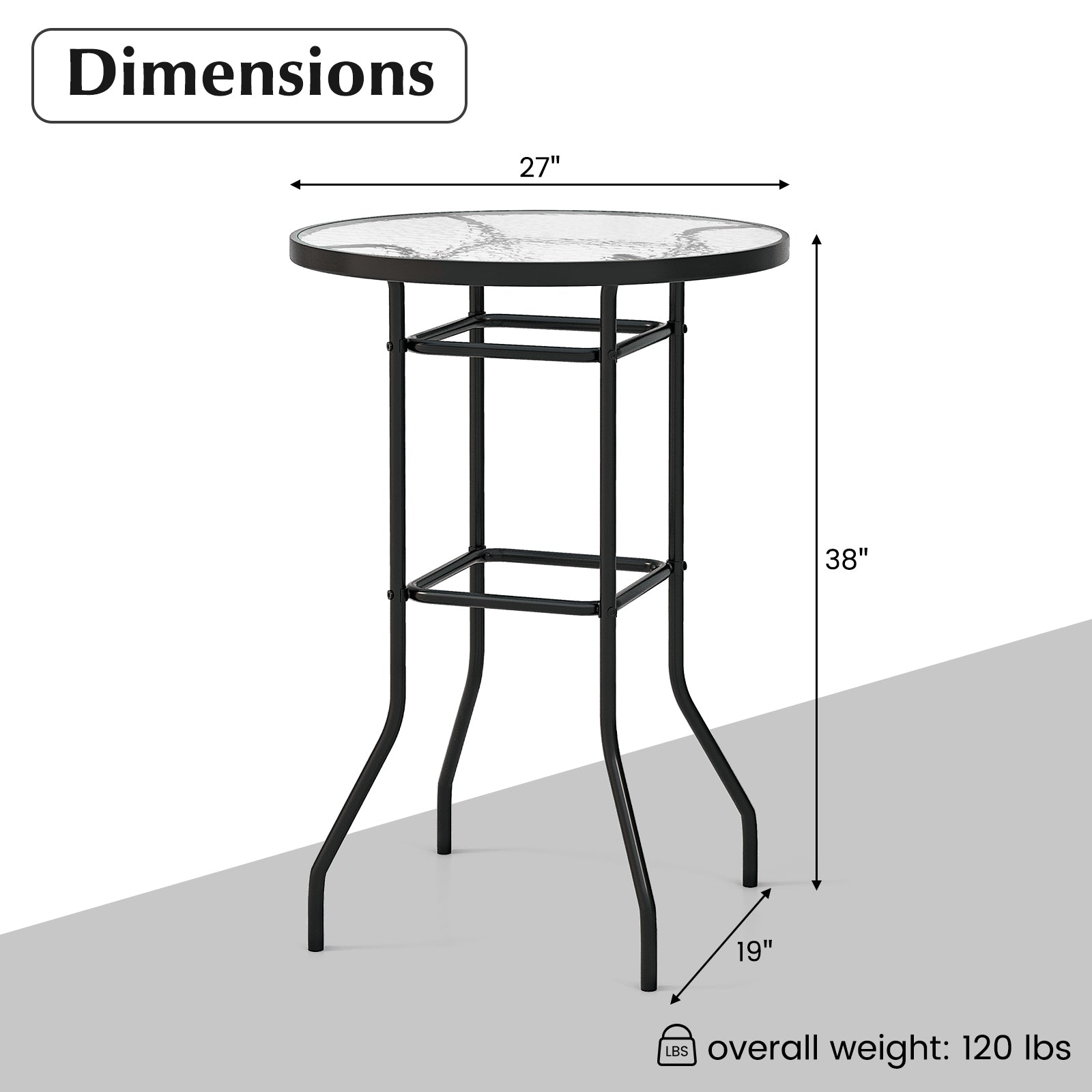 38 Inch Patio Bar Table with Tempered Glass Tabletop, Black Patio Bar Furniture at Gallery Canada