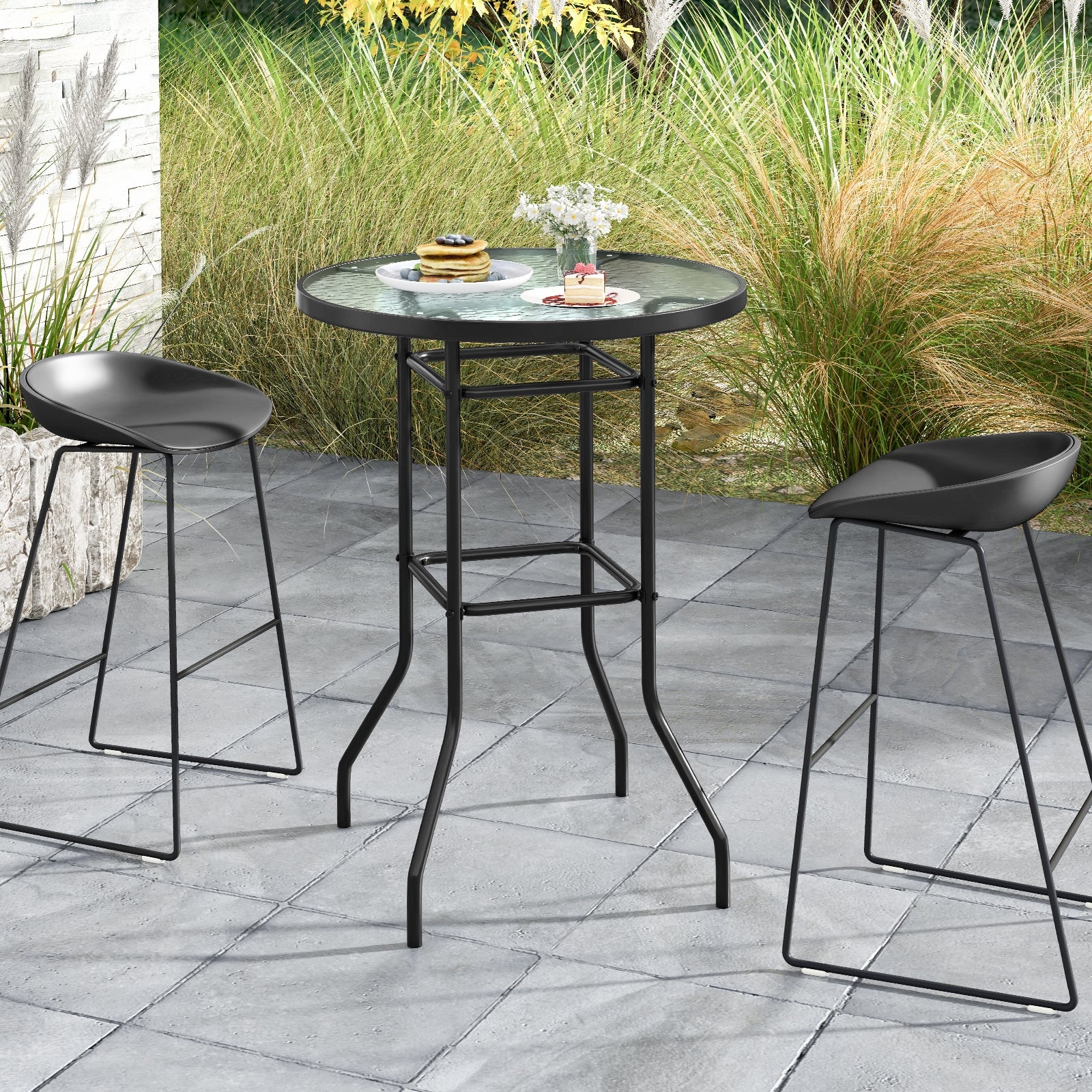 38 Inch Patio Bar Table with Tempered Glass Tabletop, Black Patio Bar Furniture at Gallery Canada