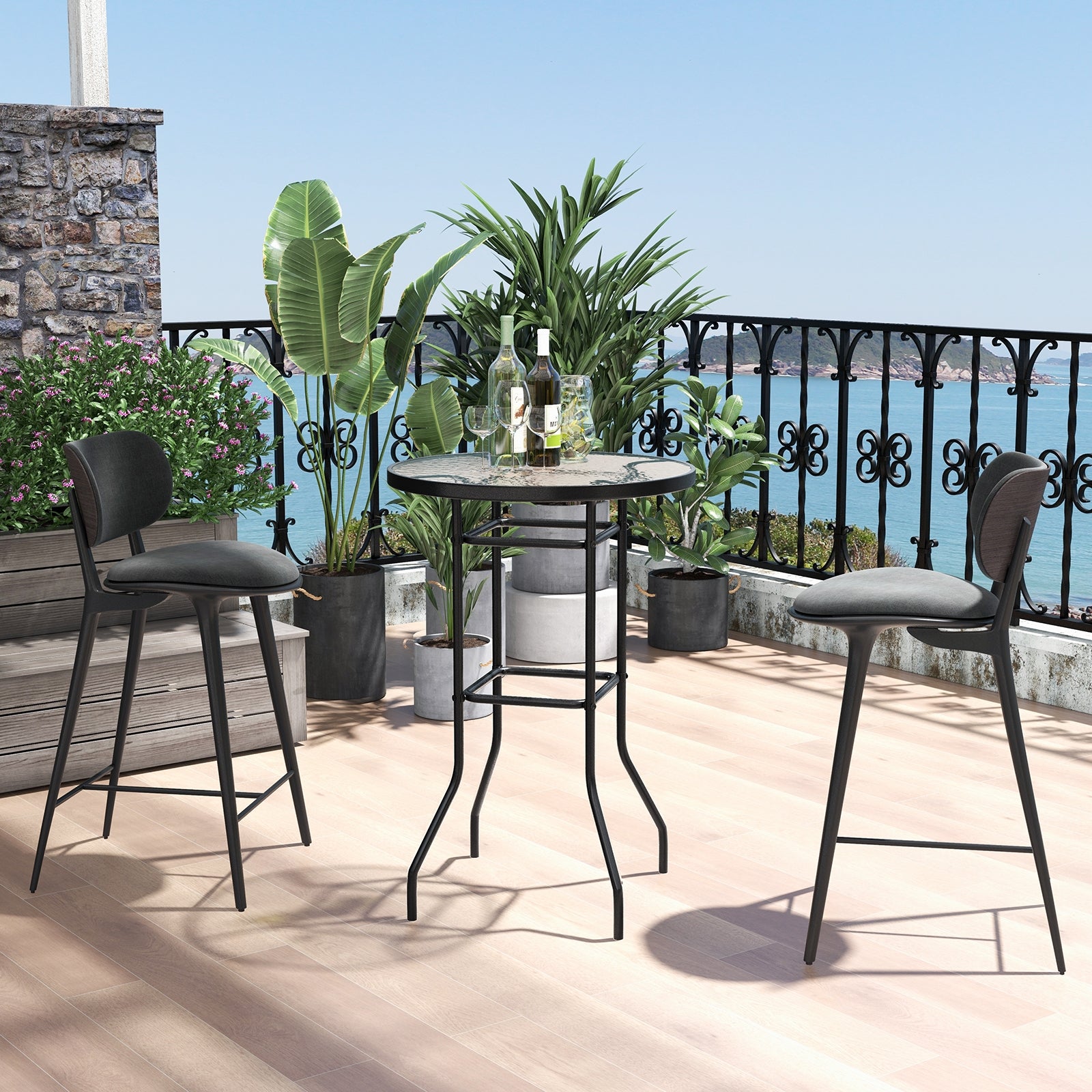 38 Inch Patio Bar Table with Tempered Glass Tabletop, Black Patio Bar Furniture at Gallery Canada