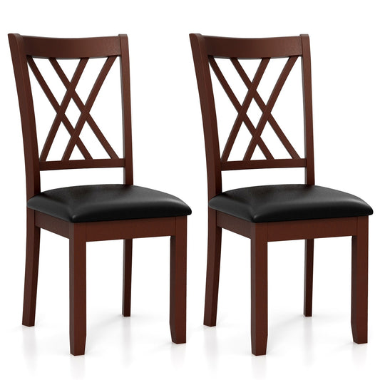 Set of 2 Dining Chair with Backrest and Padded Seat, Brown