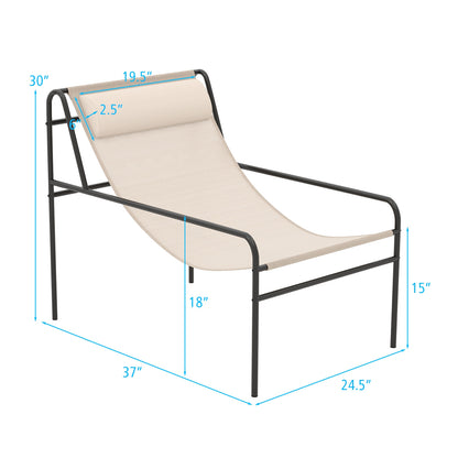 Patio Sling Lounge Chair with Removable Headrest Pillow and Metal Frame, Beige Outdoor Chaise Lounges at Gallery Canada