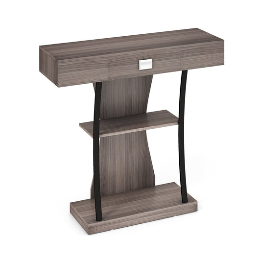 Console Table with Drawer and 2-Tier Shelves for Entryway Living Room, Gray - Gallery Canada