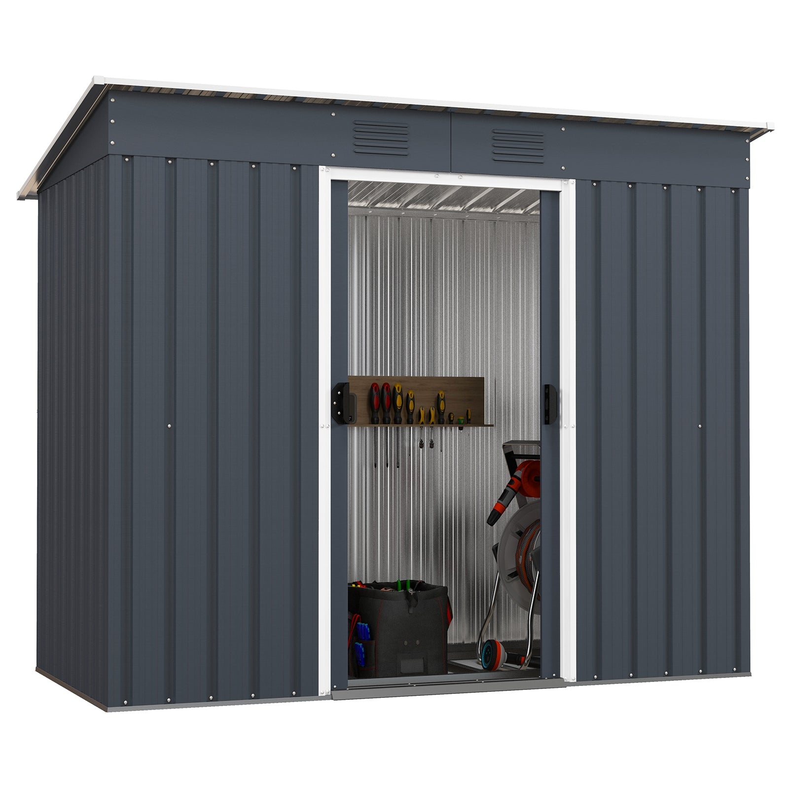 3.6 x 7.1 FT Outside Garden Storage Shed Tool House with Ground Foundation Frame, Dark Gray Sheds & Outdoor Storage at Gallery Canada