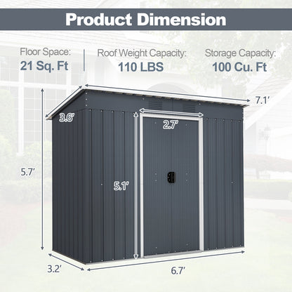 3.6 x 7.1 FT Outside Garden Storage Shed Tool House with Ground Foundation Frame, Dark Gray Sheds & Outdoor Storage at Gallery Canada