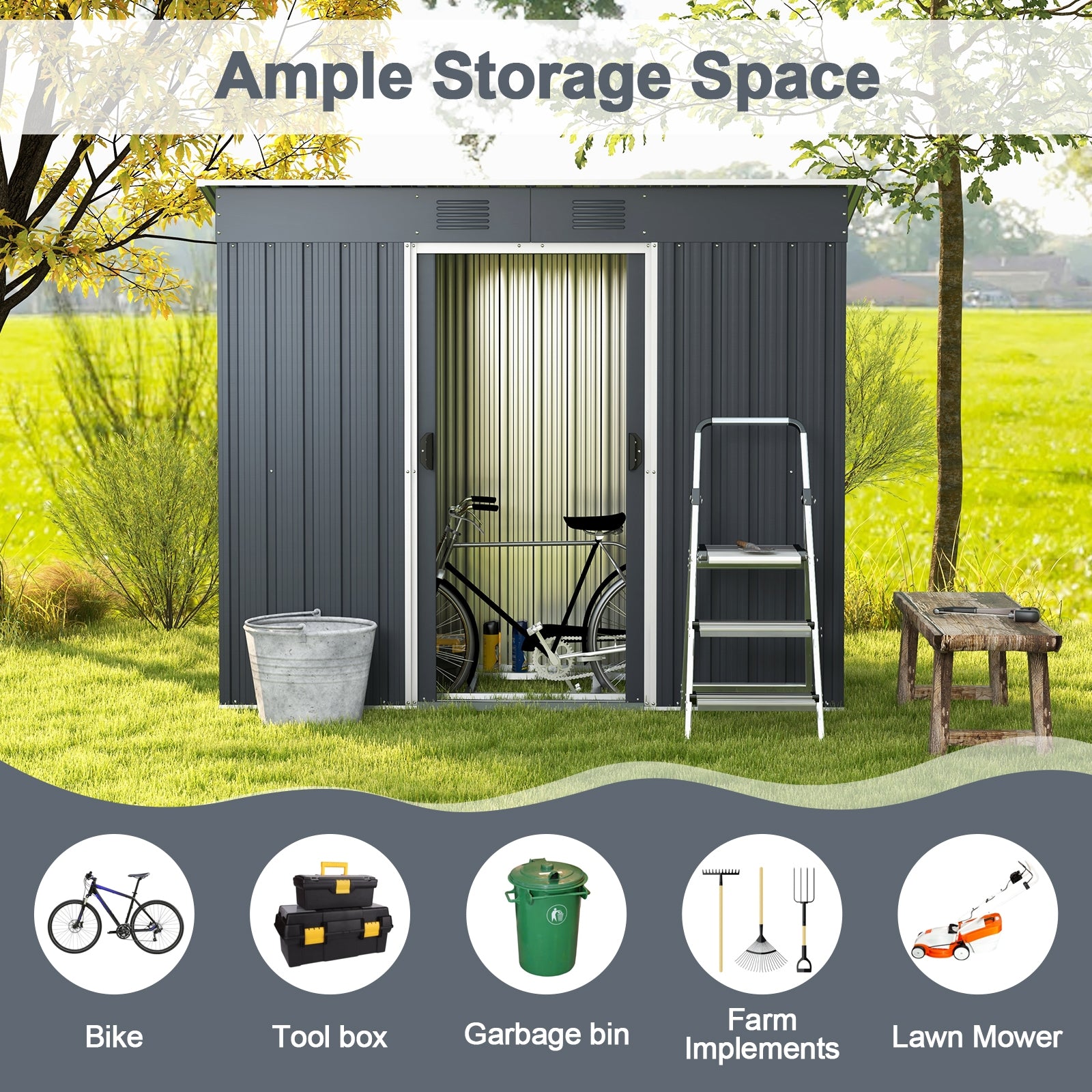 3.6 x 7.1 FT Outside Garden Storage Shed Tool House with Ground Foundation Frame, Dark Gray Sheds & Outdoor Storage at Gallery Canada