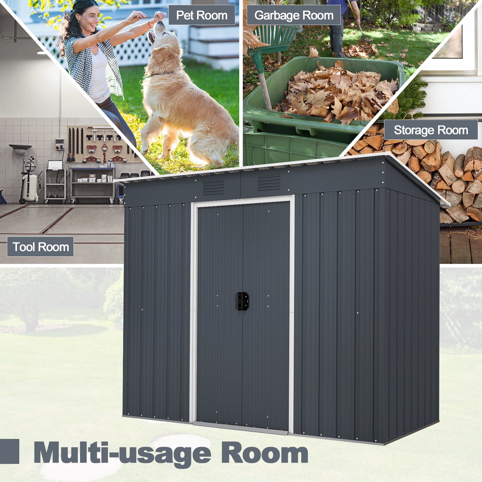 3.6 x 7.1 FT Outside Garden Storage Shed Tool House with Ground Foundation Frame, Dark Gray Sheds & Outdoor Storage at Gallery Canada