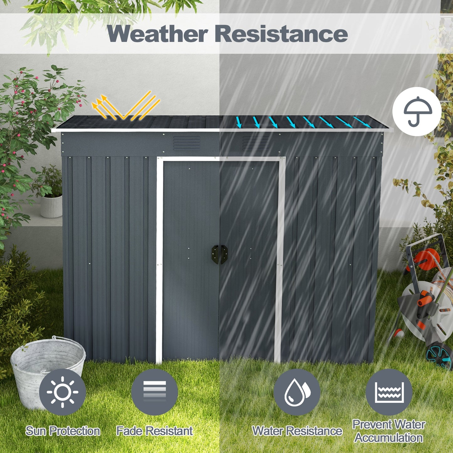 3.6 x 7.1 FT Outside Garden Storage Shed Tool House with Ground Foundation Frame, Dark Gray Sheds & Outdoor Storage at Gallery Canada