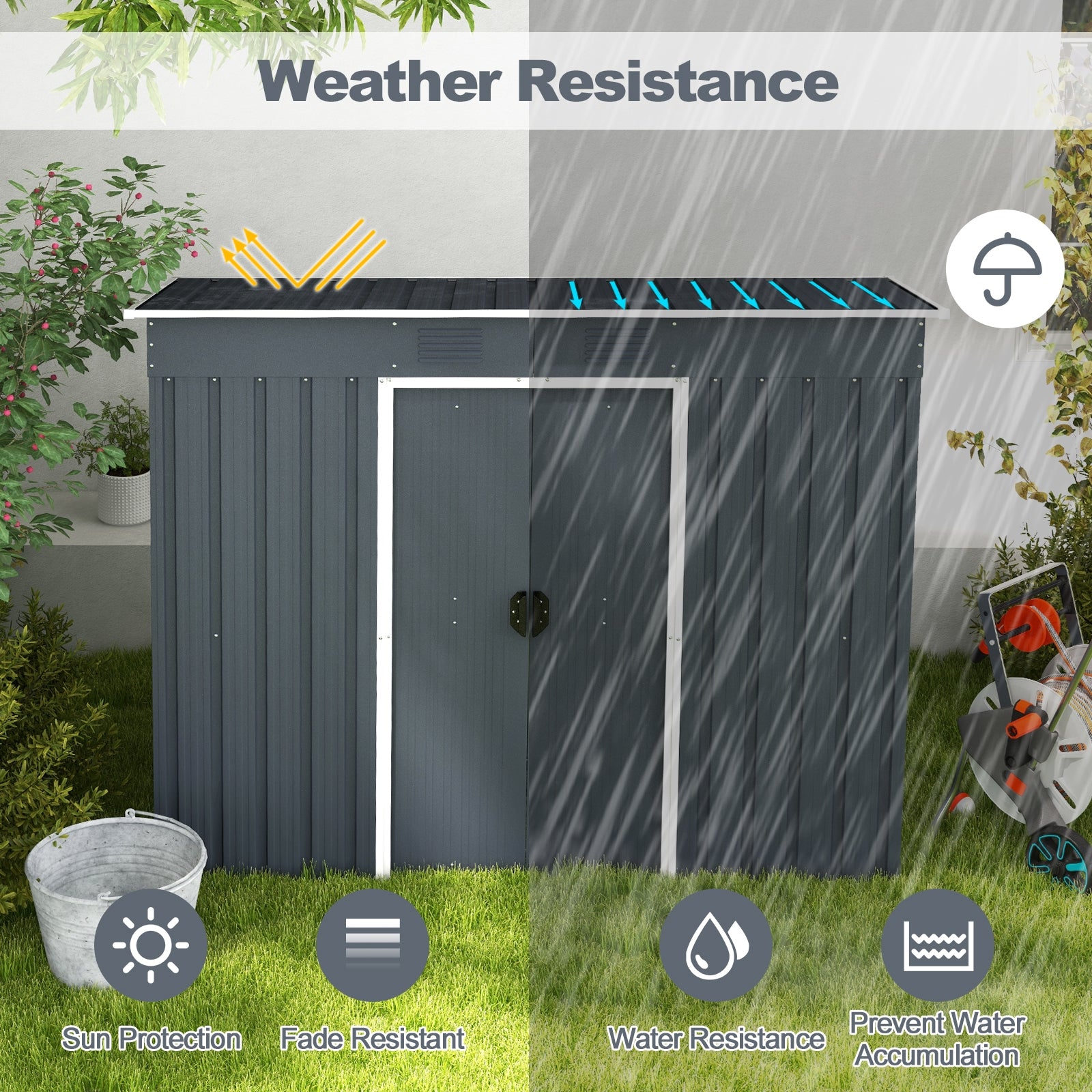 3.6 x 7.1 FT Outside Garden Storage Shed Tool House with Ground Foundation Frame, Dark Gray Sheds & Outdoor Storage at Gallery Canada