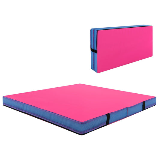 4ft x 4ft x 4in Bi-Folding Gymnastic Tumbling Mat with Handles and Cover, Pink