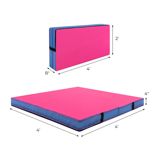 4ft x 4ft x 4in Bi-Folding Gymnastic Tumbling Mat with Handles and Cover, Pink - Gallery Canada