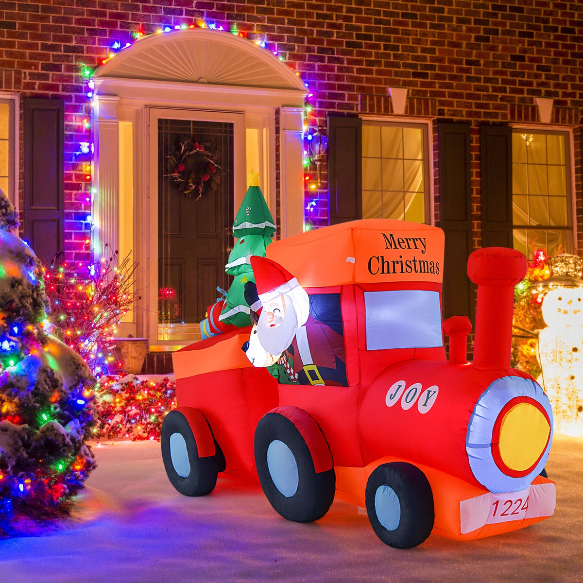 8.6 Feet Lighted Christmas Inflatable Train with Santa Claus Deer, Multicolor Christmas Inflatables at Gallery Canada
