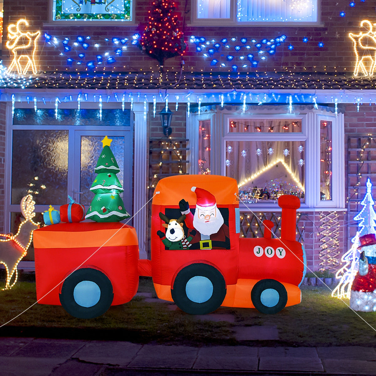 8.6 Feet Lighted Christmas Inflatable Train with Santa Claus Deer, Multicolor Christmas Inflatables at Gallery Canada