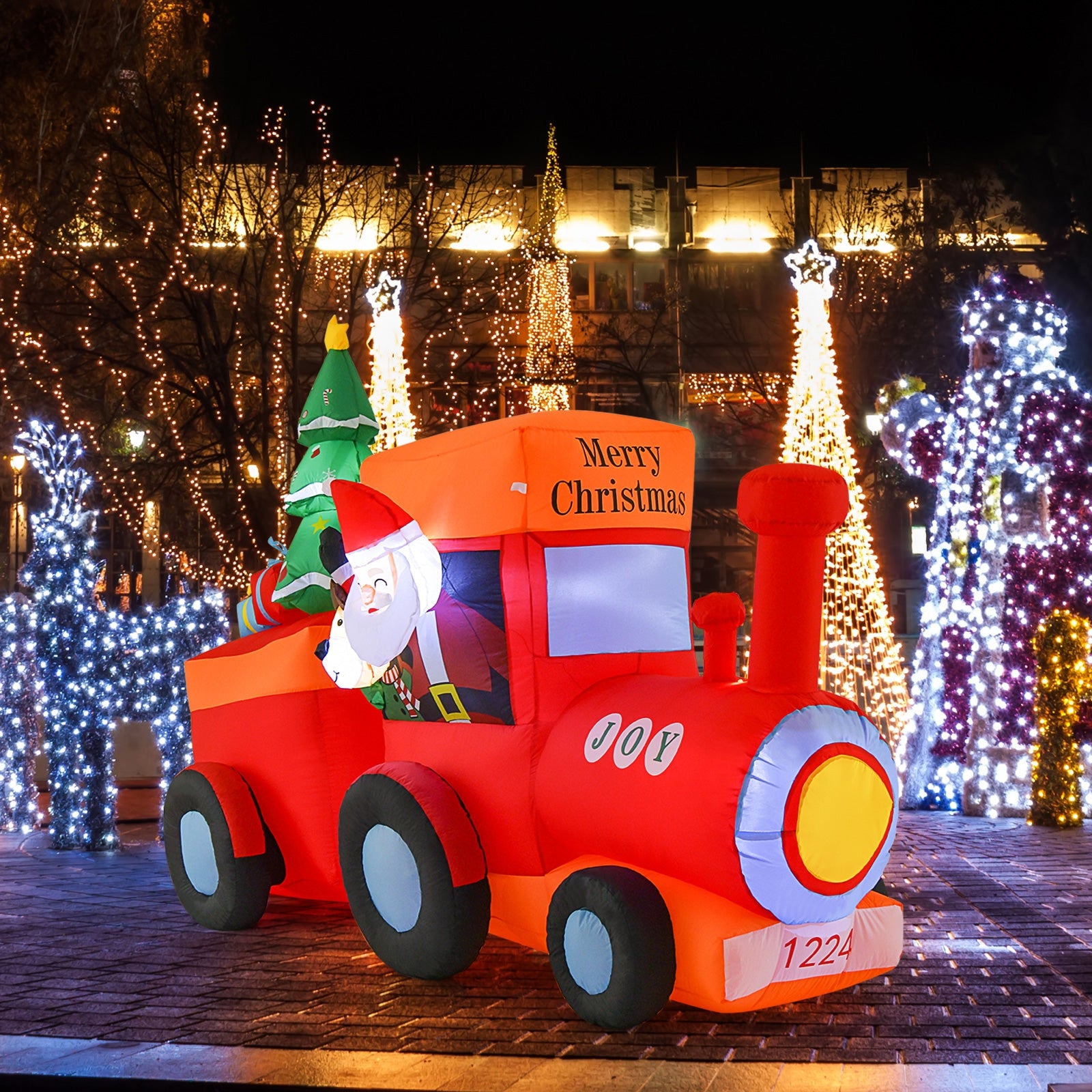 8.6 Feet Lighted Christmas Inflatable Train with Santa Claus Deer, Multicolor Christmas Inflatables at Gallery Canada