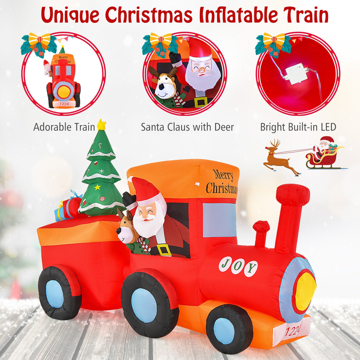 8.6 Feet Lighted Christmas Inflatable Train with Santa Claus Deer, Multicolor Christmas Inflatables at Gallery Canada