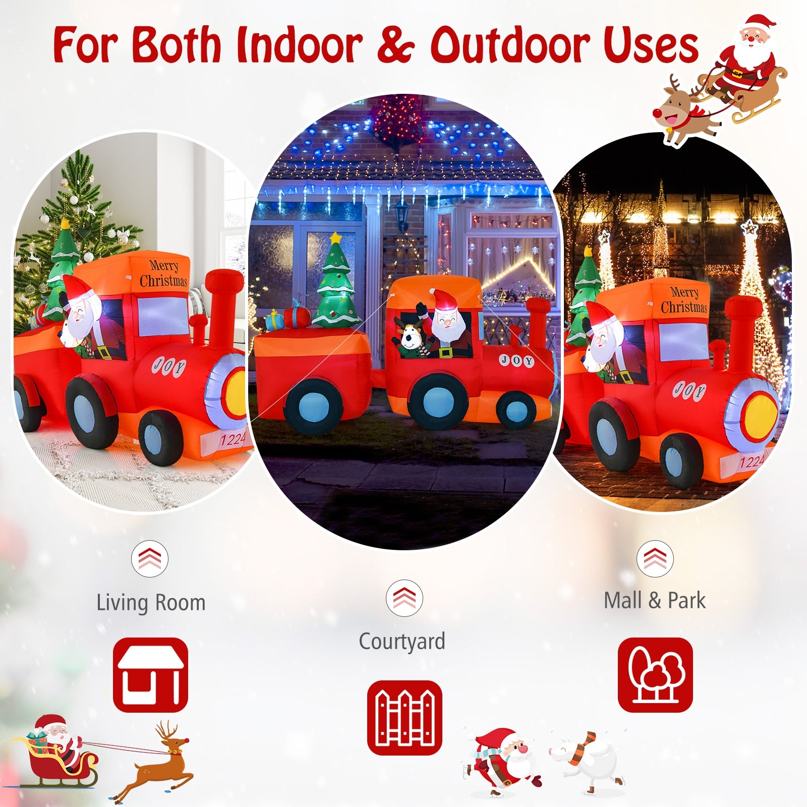 8.6 Feet Lighted Christmas Inflatable Train with Santa Claus Deer, Multicolor Christmas Inflatables at Gallery Canada
