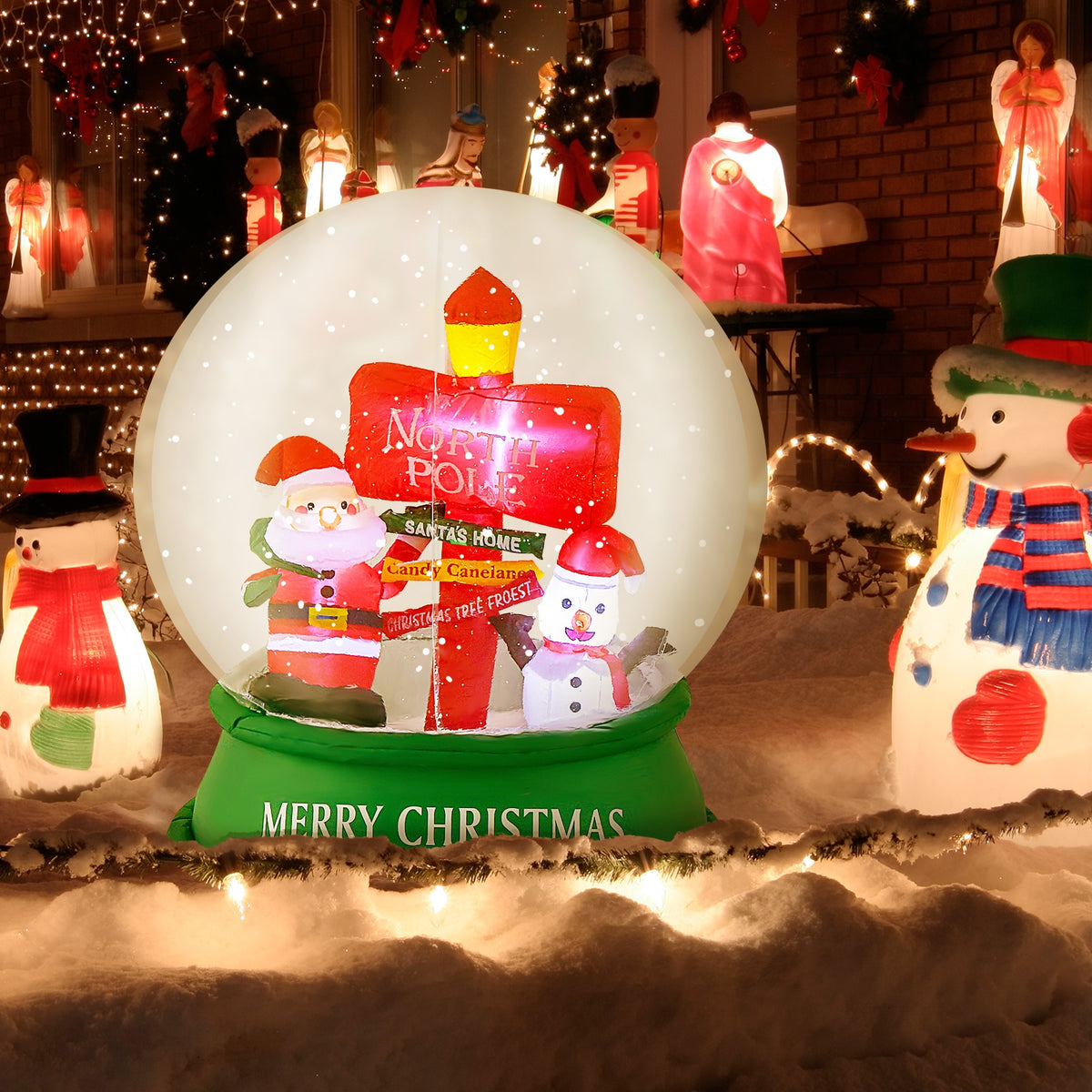 4 Feet Christmas Inflatable Snow Globe with Santa Snowman Road Sign, Multicolor Christmas Inflatables at Gallery Canada