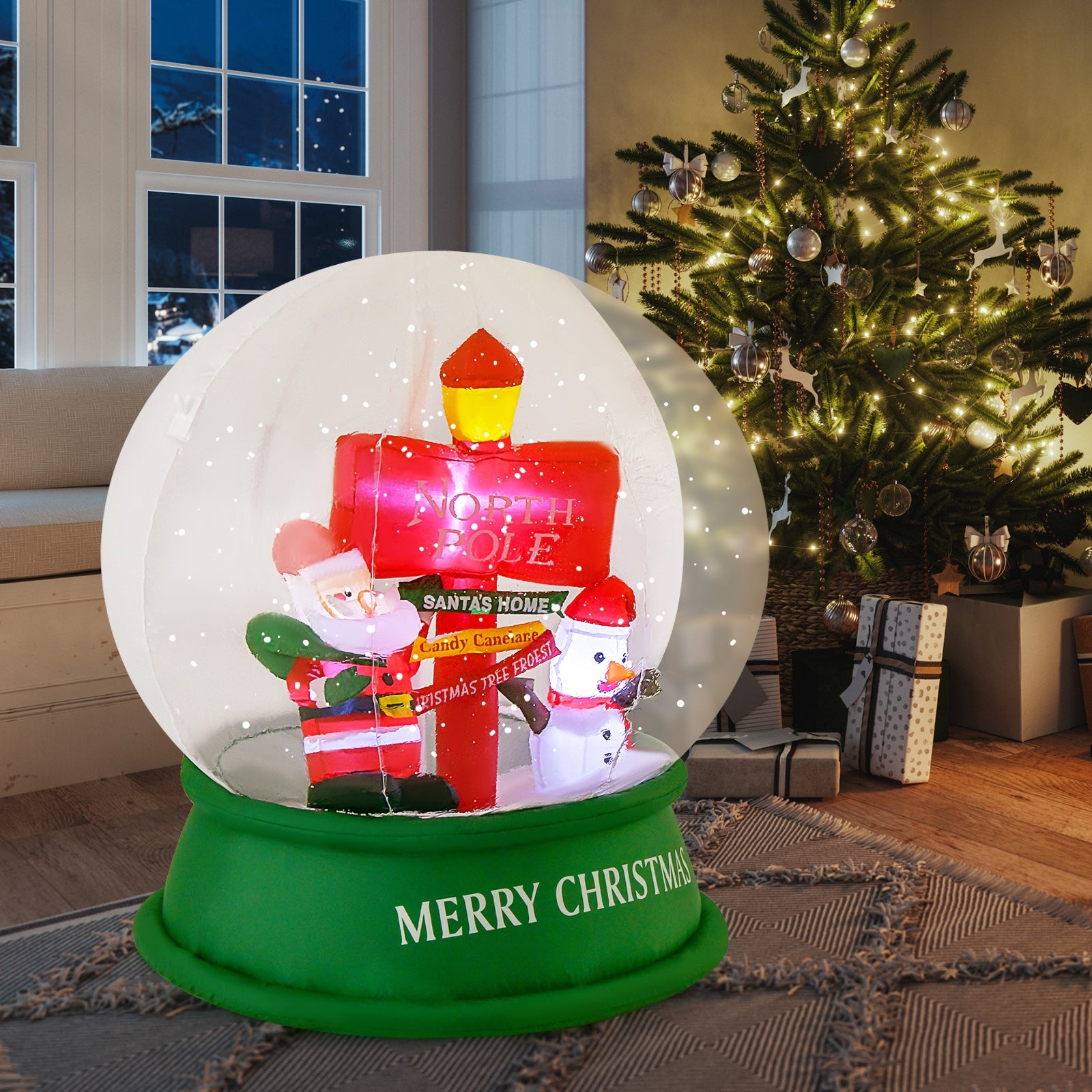 4 Feet Christmas Inflatable Snow Globe with Santa Snowman Road Sign, Multicolor Christmas Inflatables at Gallery Canada