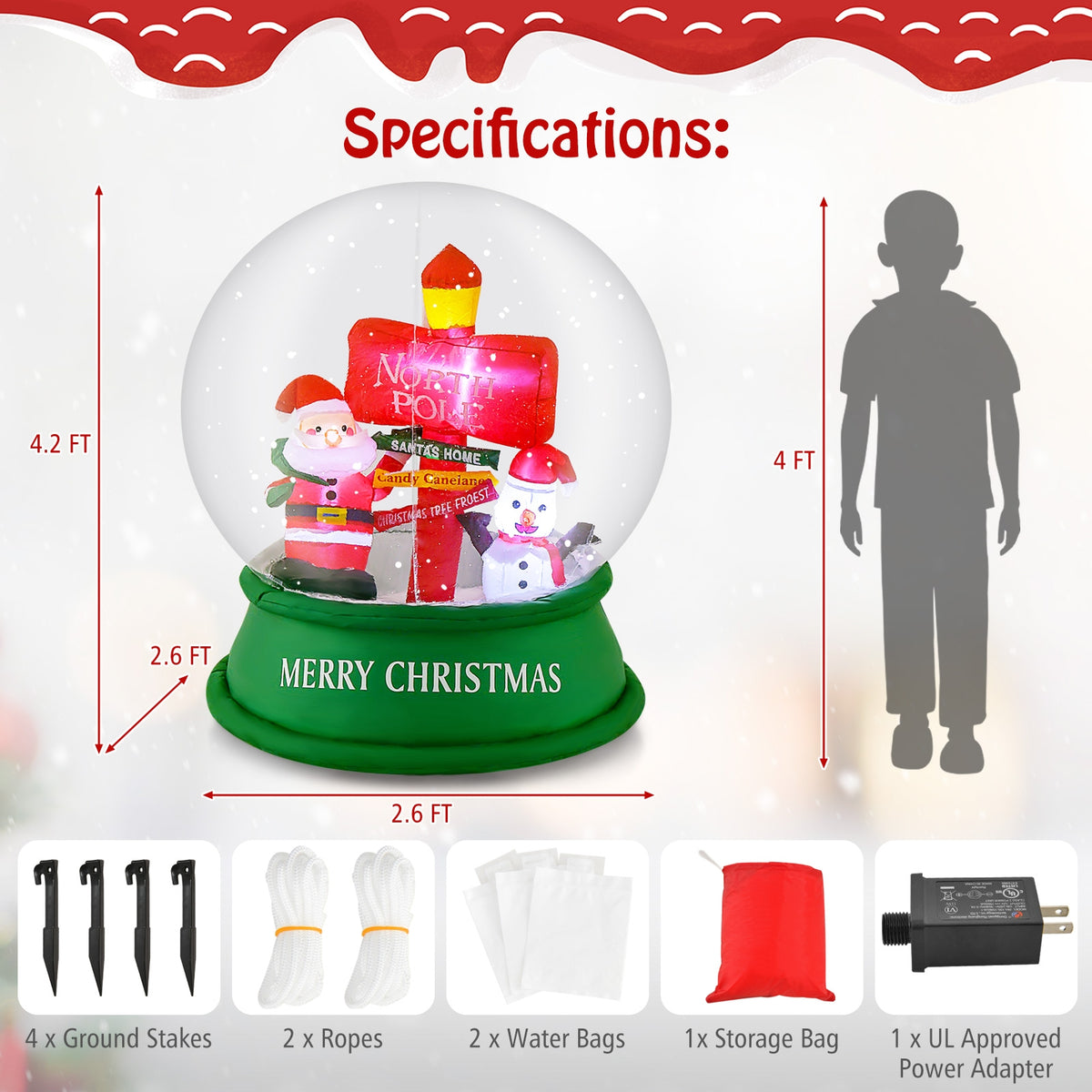 4 Feet Christmas Inflatable Snow Globe with Santa Snowman Road Sign, Multicolor Christmas Inflatables at Gallery Canada