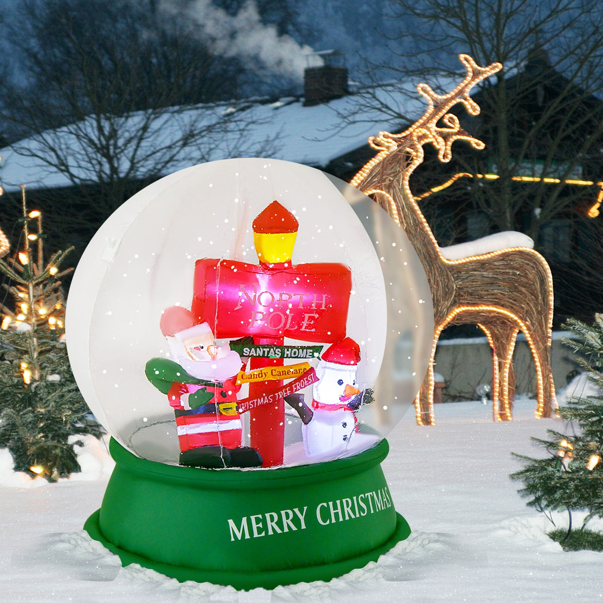 4 Feet Christmas Inflatable Snow Globe with Santa Snowman Road Sign, Multicolor Christmas Inflatables at Gallery Canada