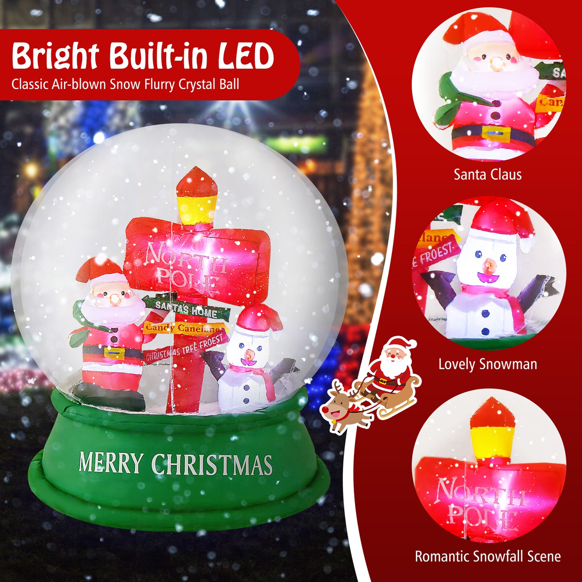 4 Feet Christmas Inflatable Snow Globe with Santa Snowman Road Sign, Multicolor Christmas Inflatables at Gallery Canada