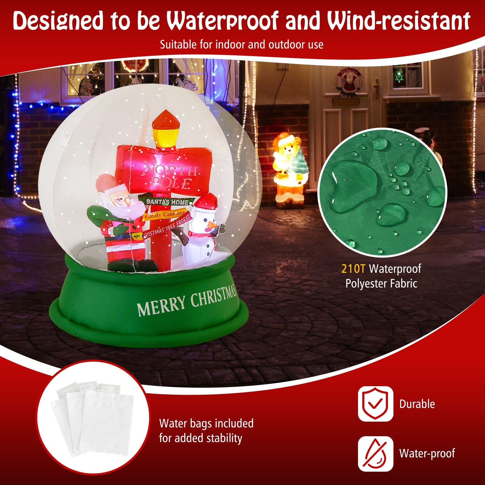 4 Feet Christmas Inflatable Snow Globe with Santa Snowman Road Sign, Multicolor Christmas Inflatables at Gallery Canada