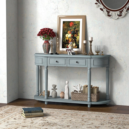 52" Retro Console Table with 2 Drawers and Open Shelf Entryway Sofa Table, Blue - Gallery Canada