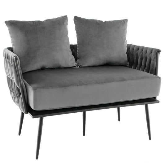 Modern Loveseat Sofa Upholstered Dutch Velvet Sofa Couch, Gray - Gallery Canada
