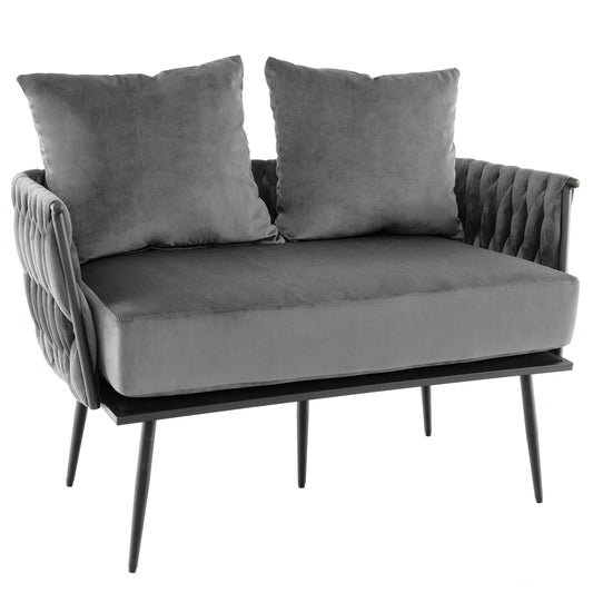 Modern Loveseat Sofa, Upholstered Dutch Velvet Couch, Gray