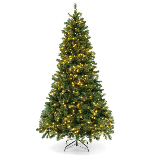 6/7/8 Feet Hinged Christmas Tree with PVC Branch Tips Warm White LED Lights-7 ft, Green