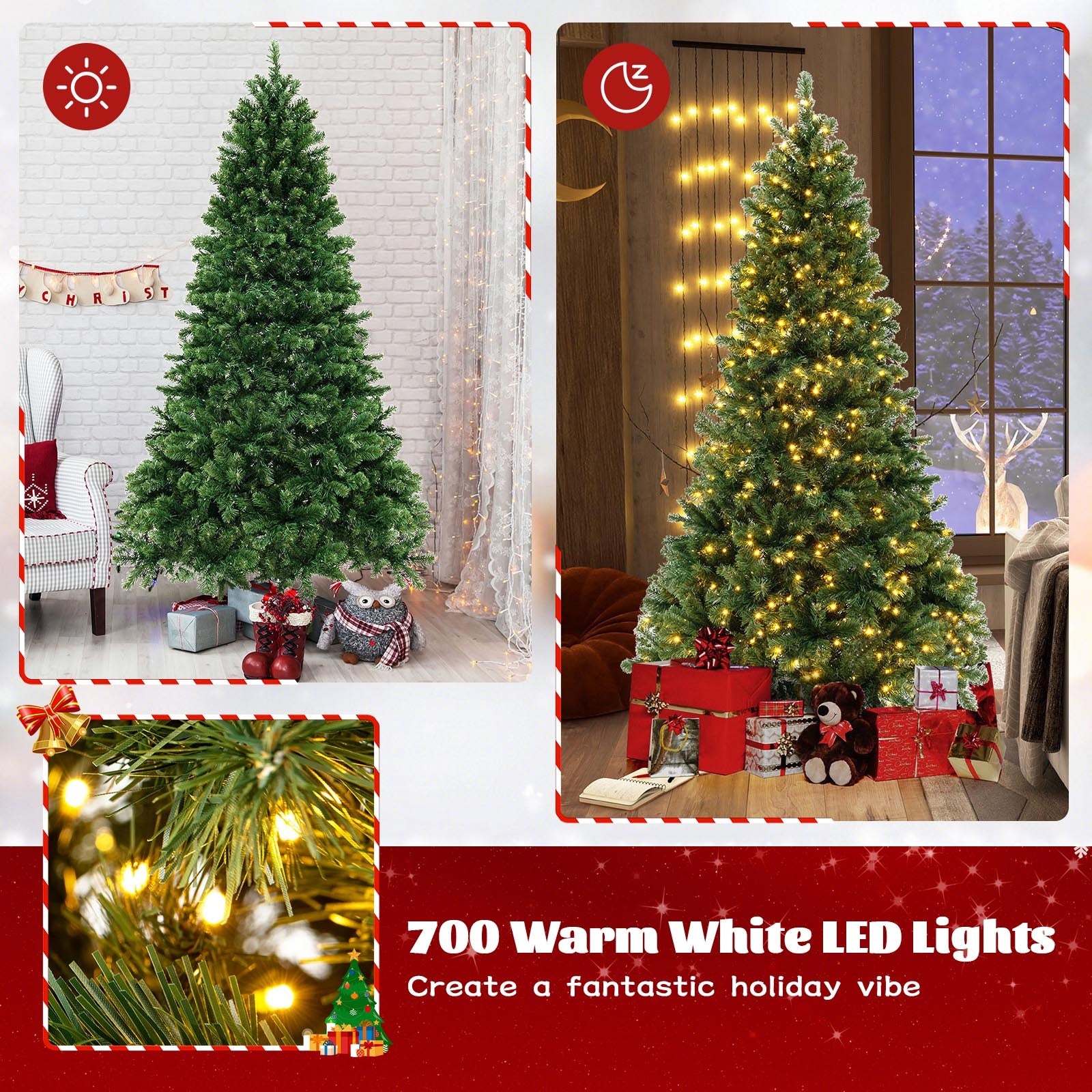 6/7/8 Feet Hinged Christmas Tree with PVC Branch Tips Warm White LED Lights-7 ft, Green Christmas Tree at Gallery Canada