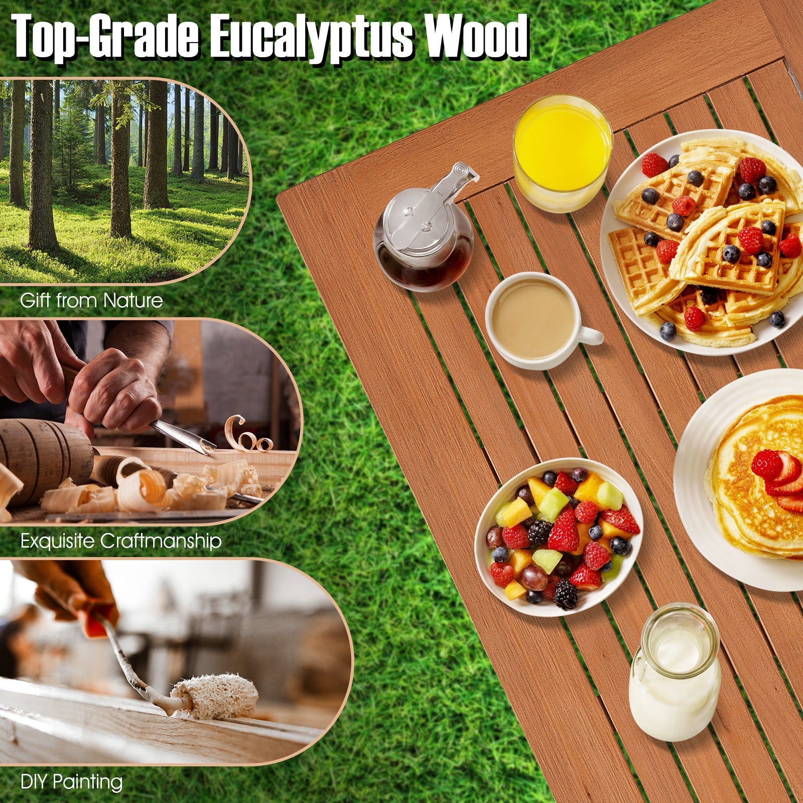 48 Inch x 24 Inch Rectangular Outdoor Eucalyptus Wood Bar Table for 4 People, Natural Patio Coffee Tables at Gallery Canada