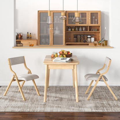 Set of 2 Wooden Folding Dining Chair with Linen Fabric Padded Seat and Backrest, Natural Dining Chairs at Gallery Canada