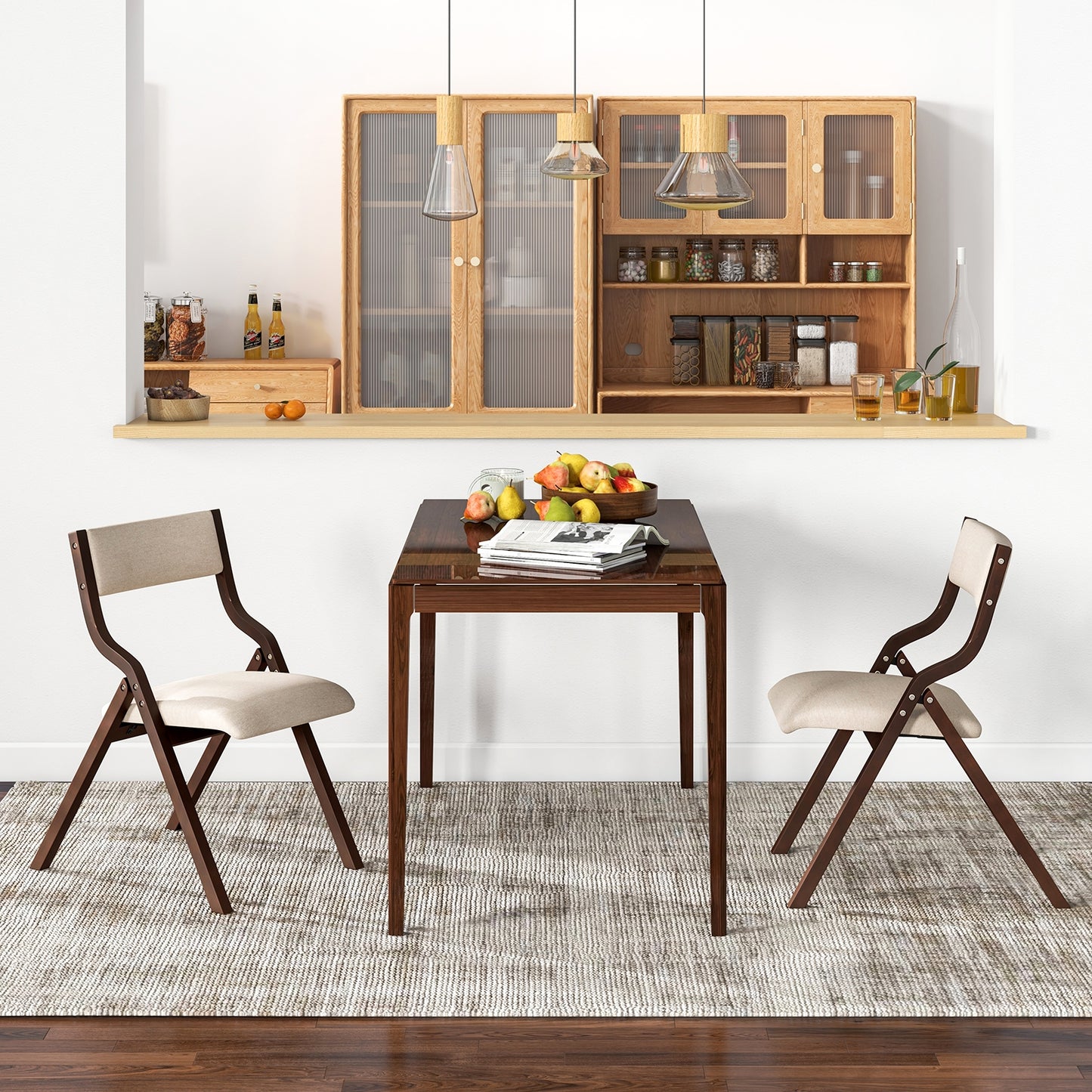 Set of 2 Wooden Folding Dining Chair with Linen Fabric Padded Seat and Backrest, Coffee Dining Chairs at Gallery Canada