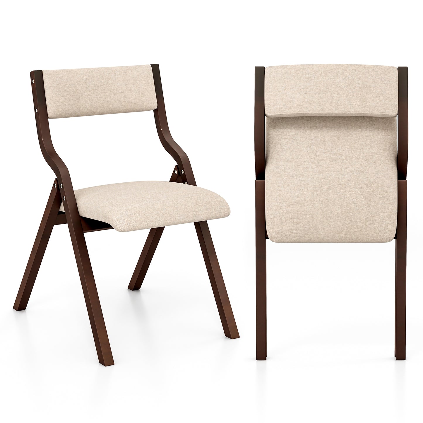 Set of 2 Wooden Folding Dining Chair with Linen Fabric Padded Seat and Backrest, Coffee Dining Chairs at Gallery Canada