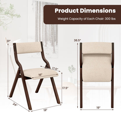 Set of 2 Wooden Folding Dining Chair with Linen Fabric Padded Seat and Backrest, Coffee