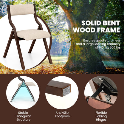 Set of 2 Wooden Folding Dining Chair with Linen Fabric Padded Seat and Backrest, Coffee Dining Chairs at Gallery Canada