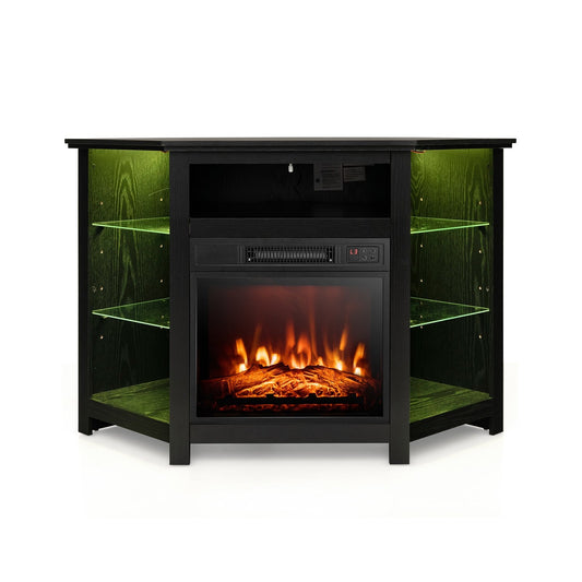 Fireplace Corner TV Stand with LED Lights and Smart APP Control for 50 Inches TV, Black - Gallery Canada