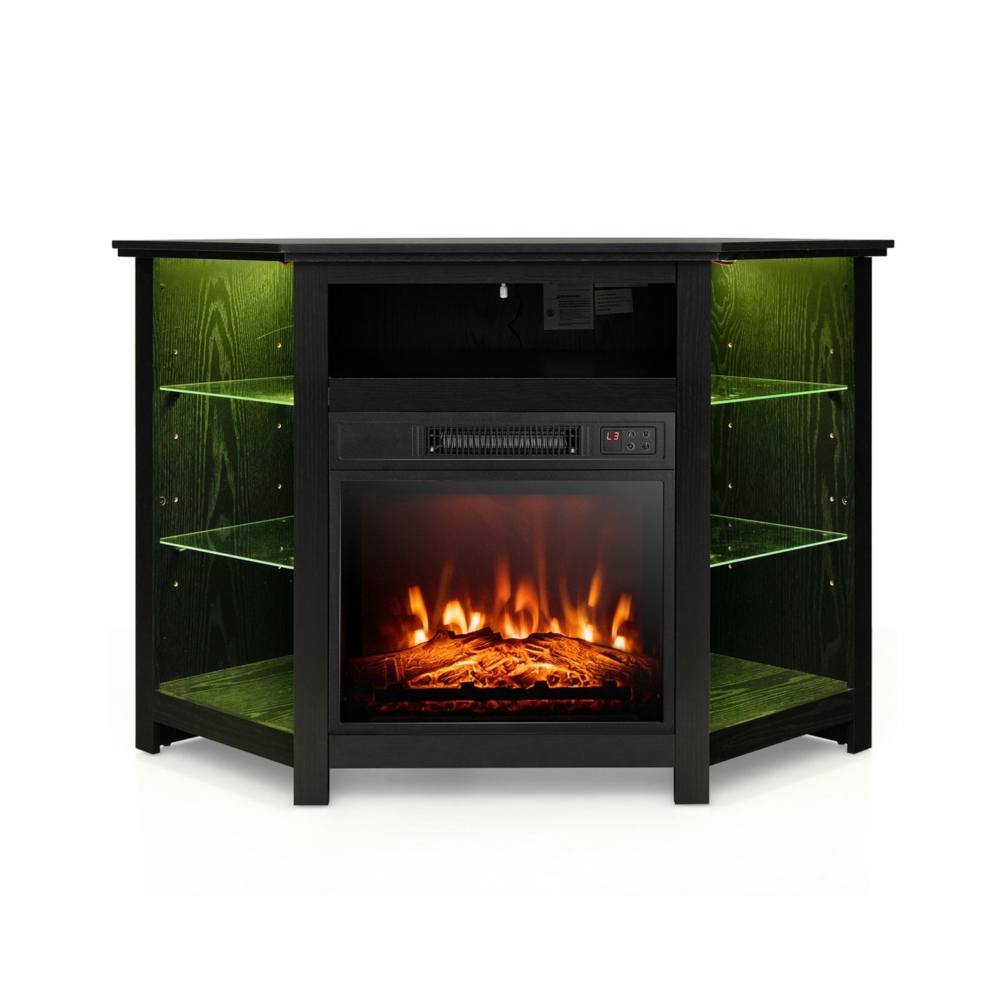 Corner TV Stand With LED Lights, Smart App Control, 50 Inches, Black Entertainment Centers & TV Stands at Gallery Canada