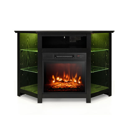 Corner TV Stand With LED Lights, Smart App Control, 50 Inches, Black Entertainment Centers & TV Stands at Gallery Canada