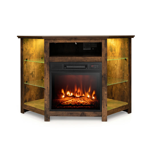 Corner TV Stand With LED Lights, Smart App Control, 50 Inches, Brown Entertainment Centers & TV Stands Rustic Brown at Gallery Canada