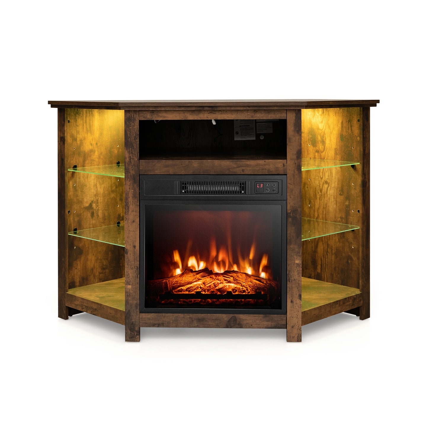 Corner TV Stand With LED Lights, Smart App Control, 50 Inches, Brown Entertainment Centers & TV Stands at Gallery Canada