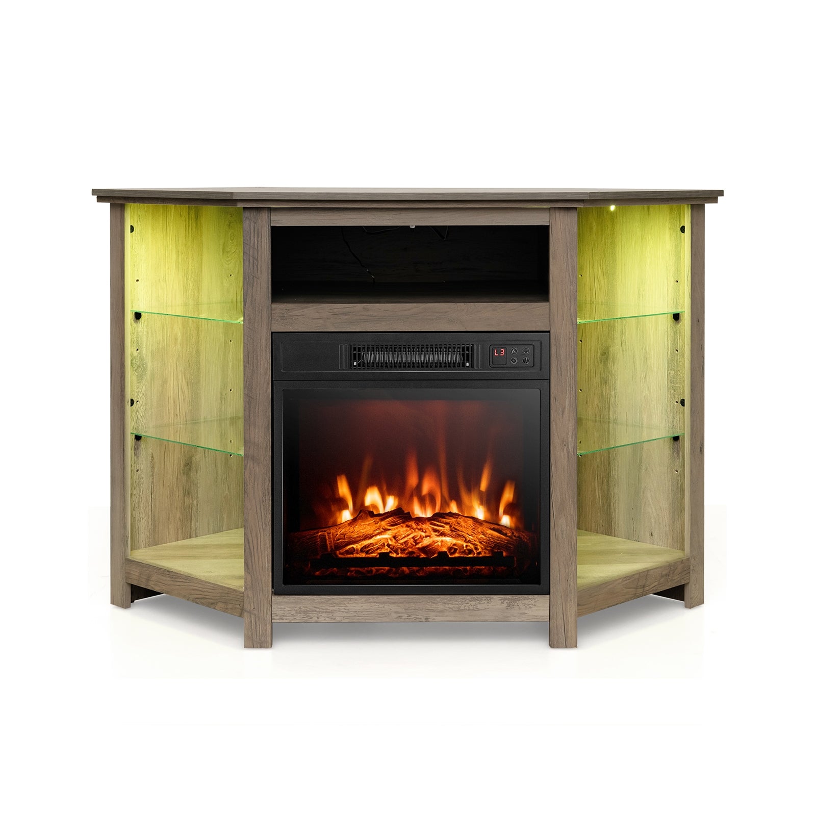 Corner TV Stand With LED Lights, Smart App Control, 50 Inches, Gray Entertainment Centers & TV Stands at Gallery Canada